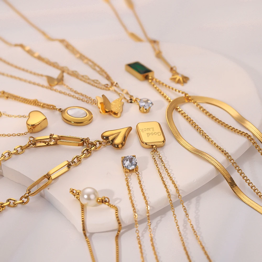 Competitive Price Waterproof Jewelry Stainless Steel 18K Gold Cubic Zircon Minimalist Necklaces & Bracelets For Women