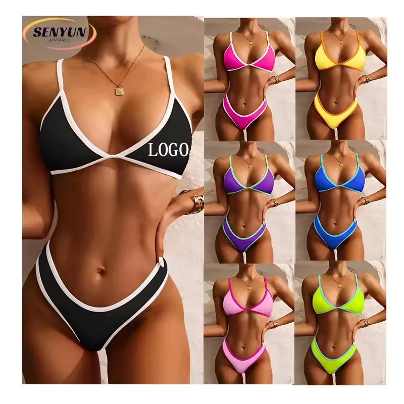 2024 новый с принтом логотипа мини-купальник со шнурком однотонный купальник разрезом бандажные женские купальники
