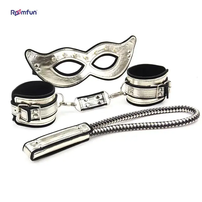 SM Bondage 3 Pieces Kit BDSM Set Body Harness Erotic Sex Handcuffs Leather Whip Fetish Play