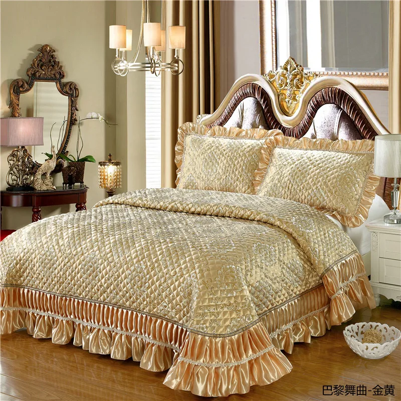 new luxury golden wine red pink european style silk jacquard 3pcs bed luxury duvet covers bedding sets
