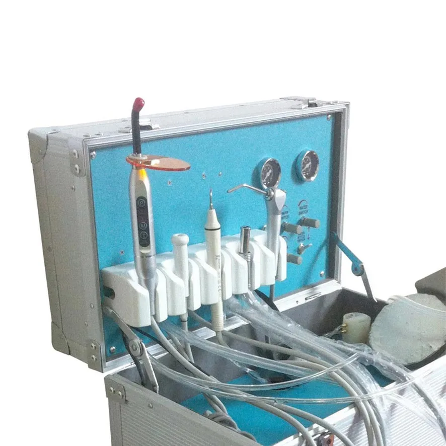 Dentists Lab Mobile Dental Unit Portable Rolling Case Box with Oilless Air Compresor Mobile Clinic Dental Equipment