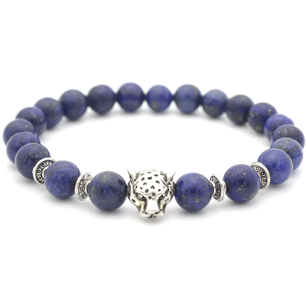 New Hot Selling Wholesale Custom 8mm Leopard Animal Charm Beads Stretch Natural Stone Bead Bracelet 2021