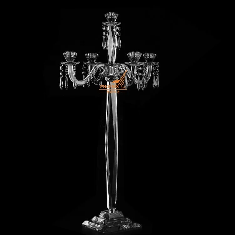 fashion clear glass candle holder 5 arms crystal candelabra for home