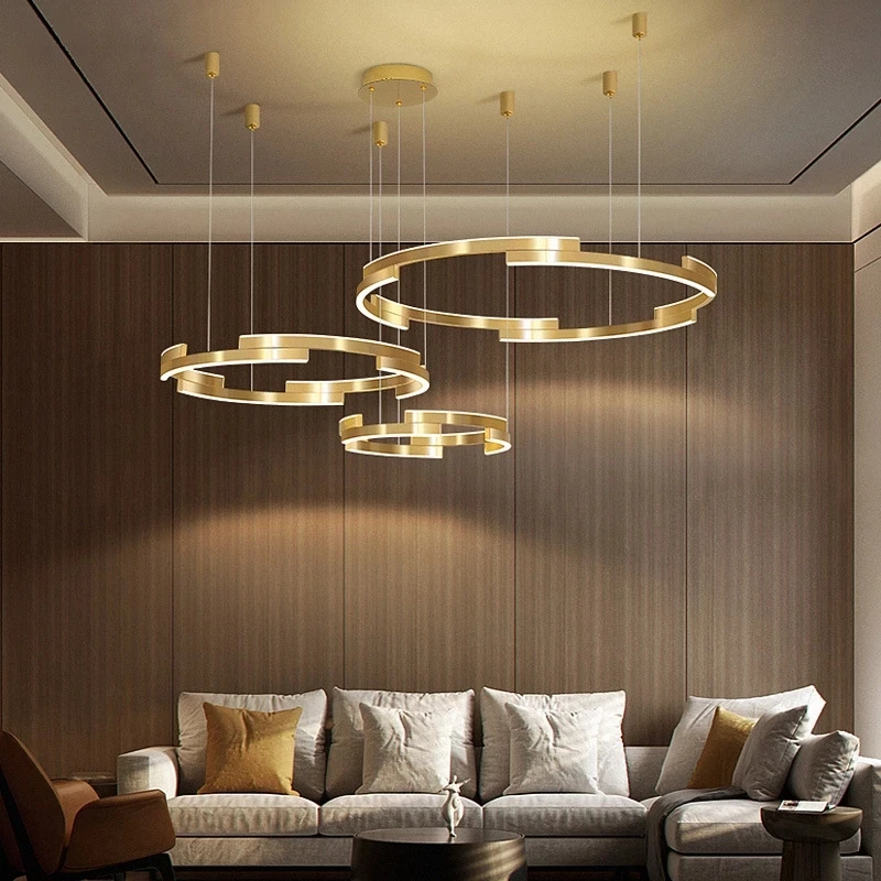 Fancy circular led ceiling lights for home golden rings ceiling pendant lamp 85~265V lighting chandelier round pendant light