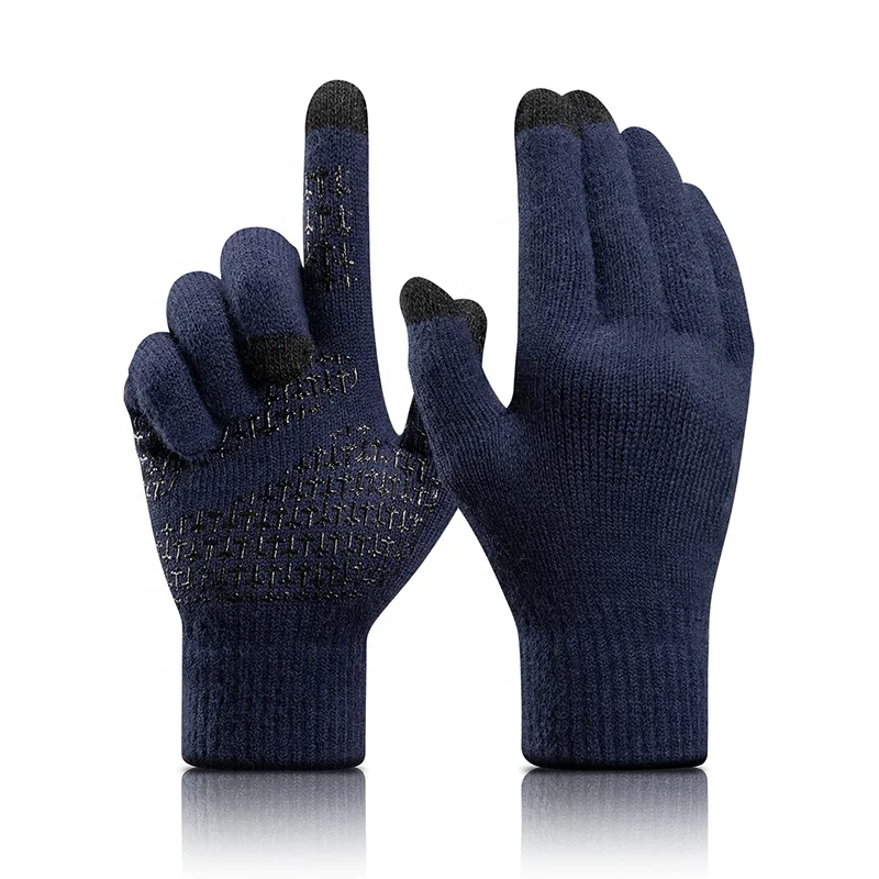Custom Non-slip Cold Weather Warm Touchscreen Glove Unisex Knit Mittens Thermal Women Winter Gloves