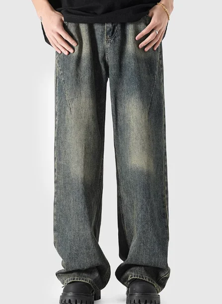 Manufacturer Streetwear High Quality Jeans Wide Leg Men Baggy Custom Logo Acid Wash Men Denim Pants Trousers