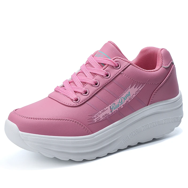 RUIDENG New Fashion Zapatos Damas Casual PU Upper EVA Thick Sole Ladies Casual Leather Shoes Women Sneakers Shoes Casual
