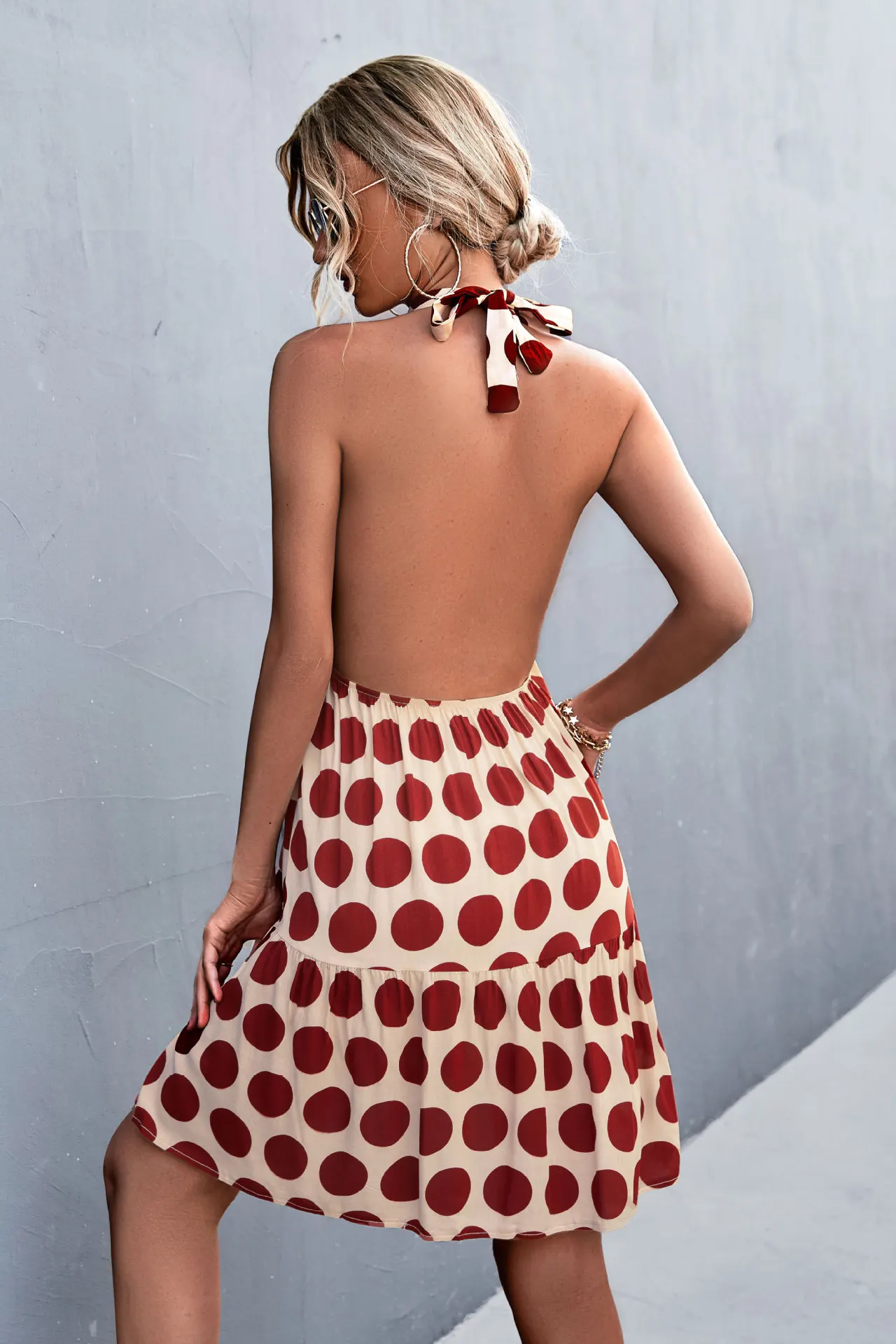 new product Sexy hot-sale Hanging neck lace dot sexy backless dress clothing manufacturers custom