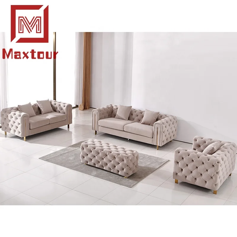 Hot design big sectional 1+2+3 seaters couch living room stainless steel legs high grade 1+1+3 velvet buttons sofas sets