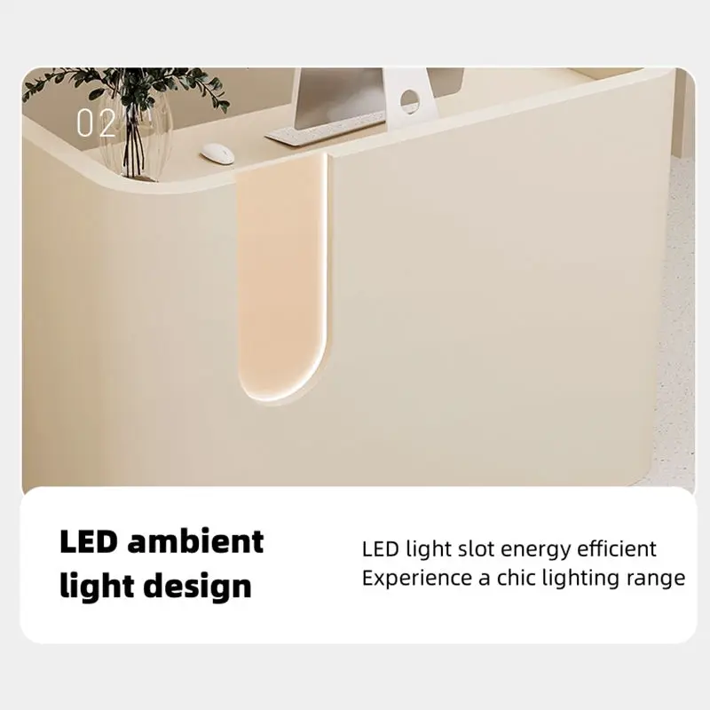 Free logo Outfit Shop Office Small Counter Wood Table Front Desk Modern Wood Corporate Front Desk Design