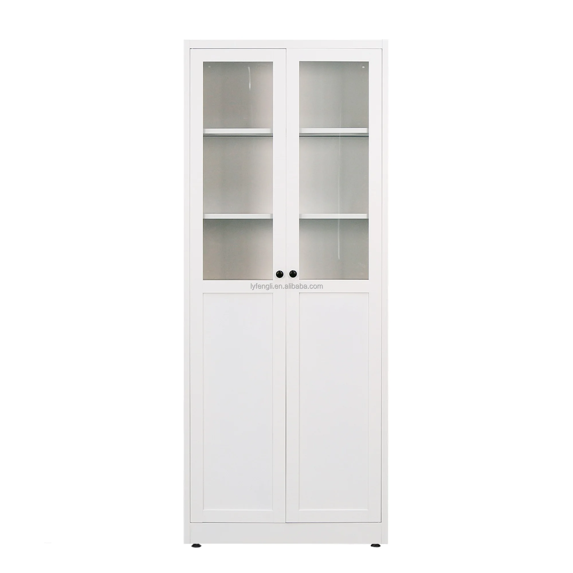 Modern White Vertical Metal Bookshelf Glass Door Bookcases for Home Furniture Book Storage Cabinet for Living Room
