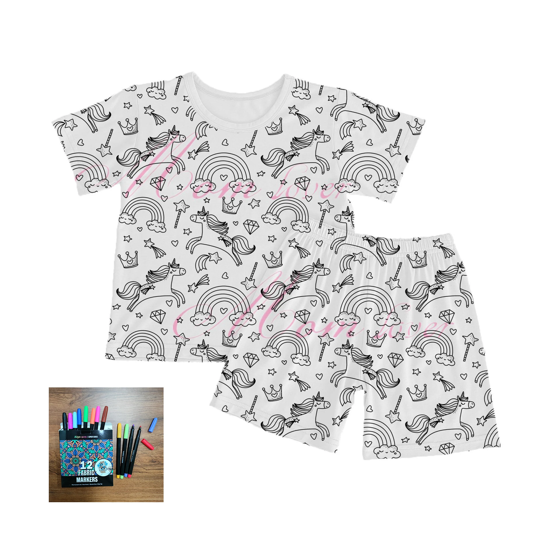 Unisex Kids Boys Girls Loungewear Sleep Wears Clothing Children graffiti color DIY Coloring Short Sleeve Sleeping Pajamas sets