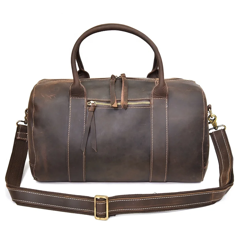 Vintage Simple Bag Men Crazy Horse Gym Sports Airplane Luggage Carry-On Leather Travel Bags