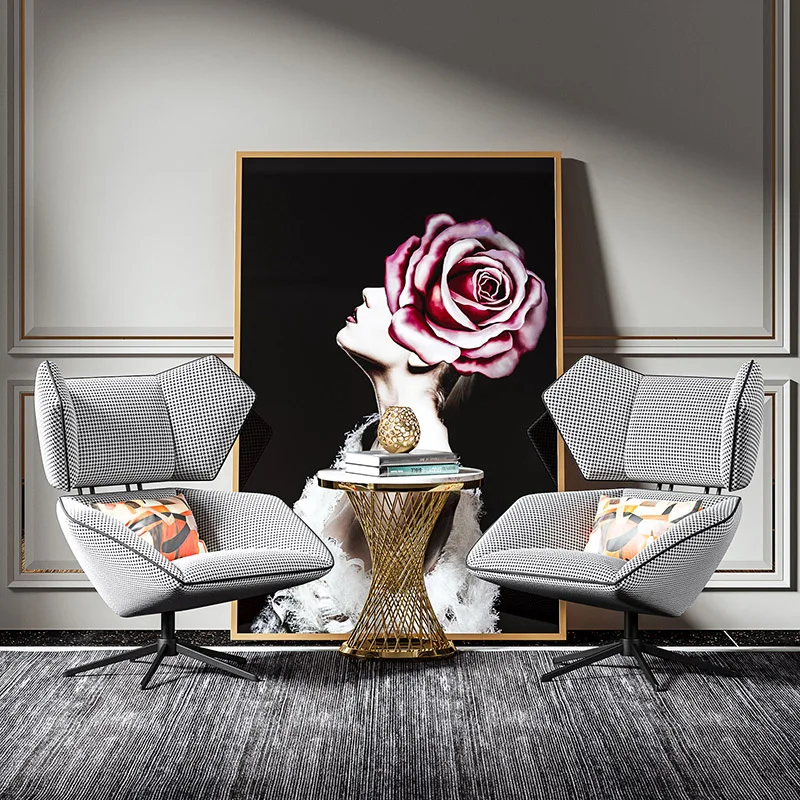 Italy modern style check gingham fabric swift chair with metal leg