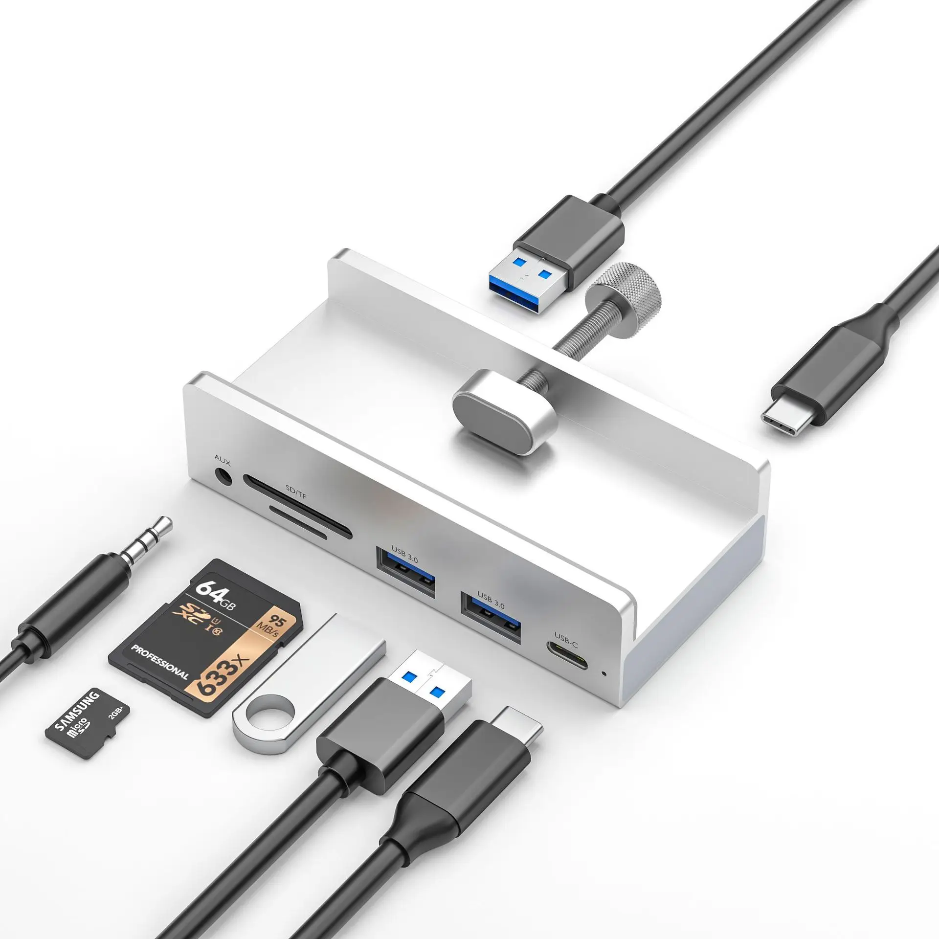 Пользовательский внешний адаптер из алюминиевого сплава Multi USB Splitter для ноутбука настольного компьютера со слотом карт AUX TF