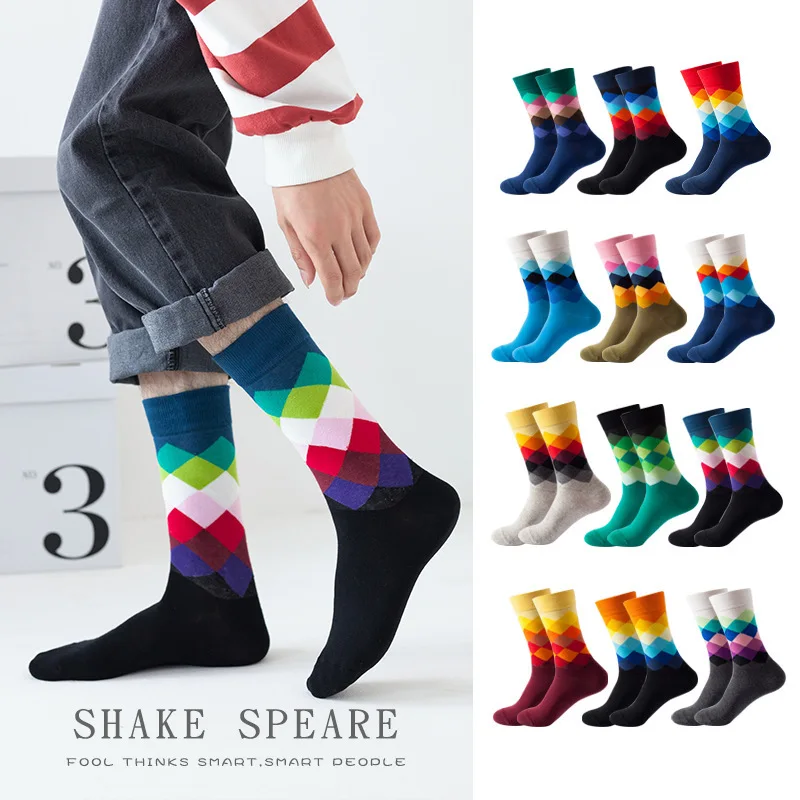 Mid calf man wear  office socks comfortable breathable business socks men high quality argyle socks