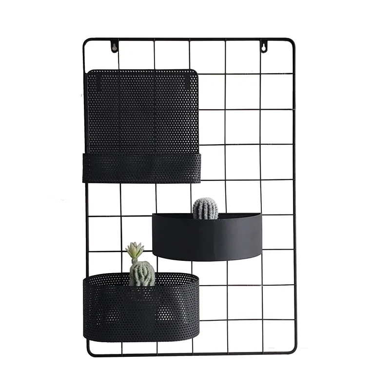 Black Metal Wire Panel Multifunctional Display Wall Storage Holder Shelf for Hanging Picture DIY Decoration