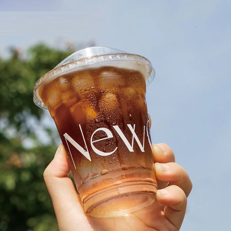 Custom Logo 16oz 20oz 22oz 24oz Clear Print Bubble Tea U-shaped Pet Disposable Plastic Cup With Insert Dome Lid