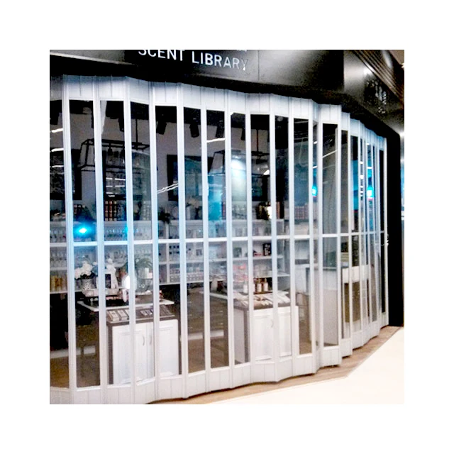 Elegant transparent PC aluminium curved folding door polycarbonate crystal plexiglass sliding door