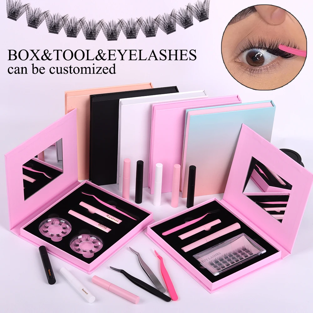 New Arrival Natural Fake Eyelashes Set DIY Lash Extension Kit C D Curl 3D Faux Mink Segmented Eyelash Cluster Lashes Kit