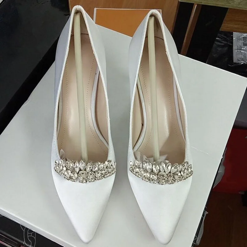 Luxury Glitter Crystal Mosaic White Bridal Wedding Shoes High Heels Ladies Party Dress Pumps