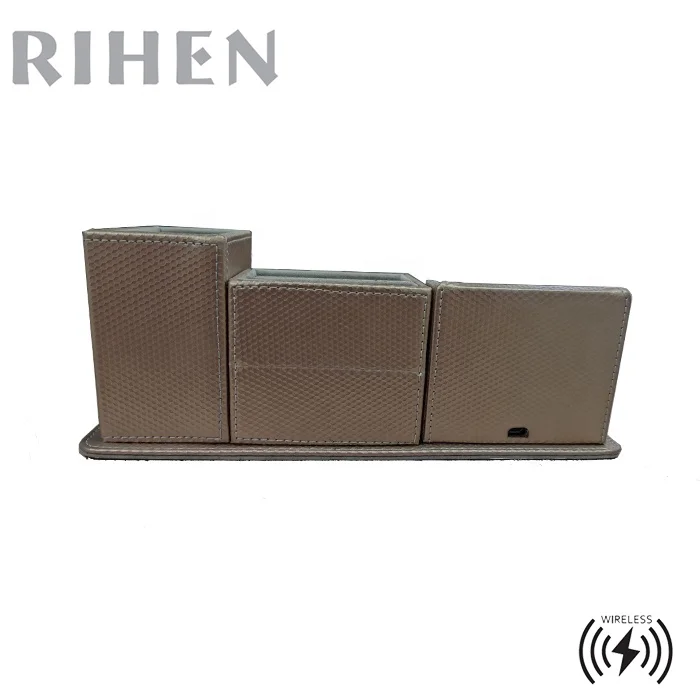 
10W Gold PU Leather Wireless Charger Desktop Organizer compatible 5W and 7.5W 