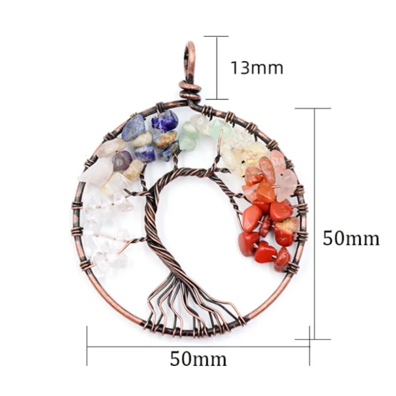 Antique Bronze Plated Wire Wrap Chip Tree Of Life 7 Chakras Crystal Stone Healing Crystals Pendant for necklace Amethyst