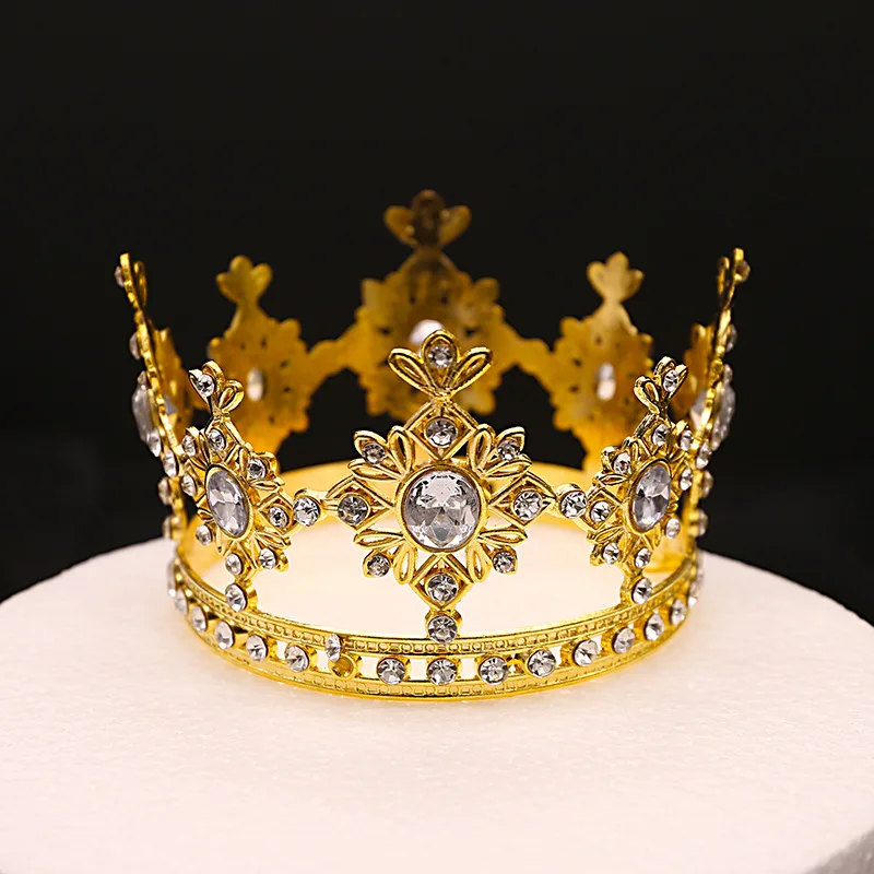 Custom Birthday Crown Cake Decoration Children Performance Crown Girls Alloy Crystal Tiaras Princess Show Crown Hair Accessories