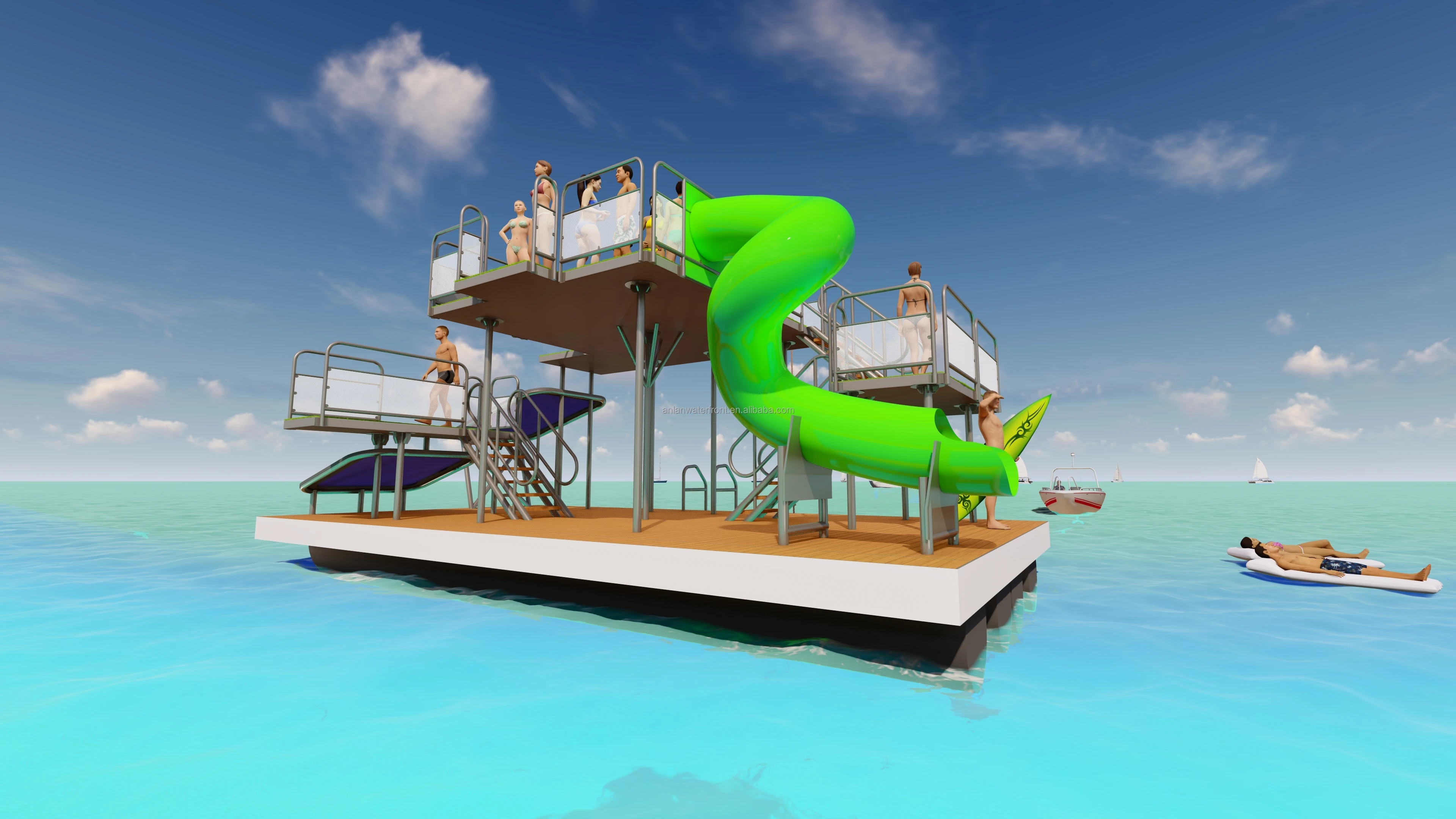 Manufacturer Supply Multifunctional Floating Swimming Platform Water Park Slides