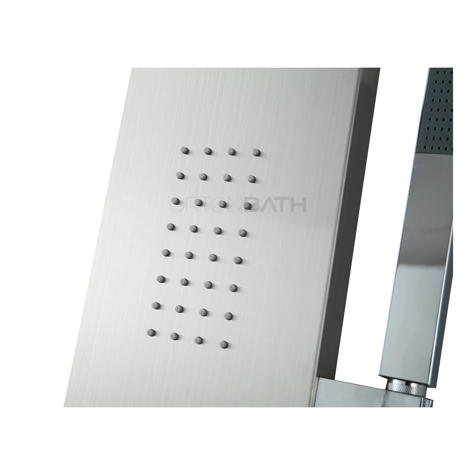 ORTONBATH ShowerSpa Panel with Rain Shower head, 2 Body Spray Jets and Hand Shower, Brushed Stainless Steel Nickel Fixtures