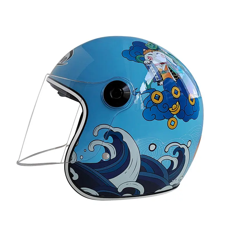 Hot Selling Sweat Absorbing And Breathable High-Performance Glass Fiber Blue Vintage 3/4 Motorcycle Helmet