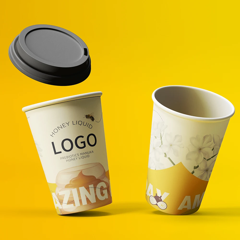12oz printed biodegradable disposable PLA coated compostable custom logo paper coffee cups Double Wall cardboard cup paper cup