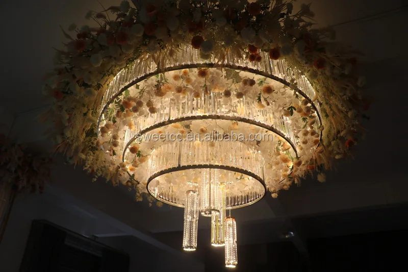 Golden color crystals to decorate large chandeliers lighting for wedding decoration