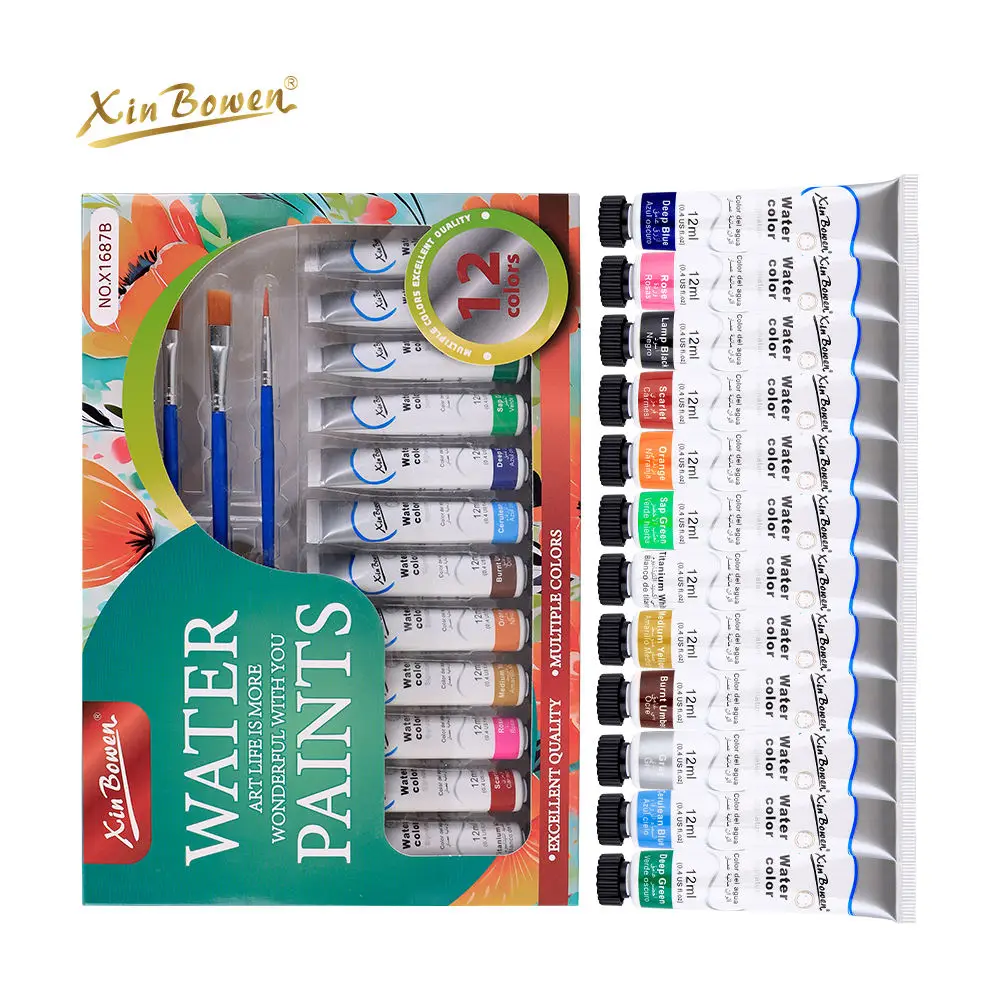 Xin Bowen Art Paint 12 Colors Artist Paint 12ml New Design Still Life Paintings High Quality Plastic Paint Pots With Brush