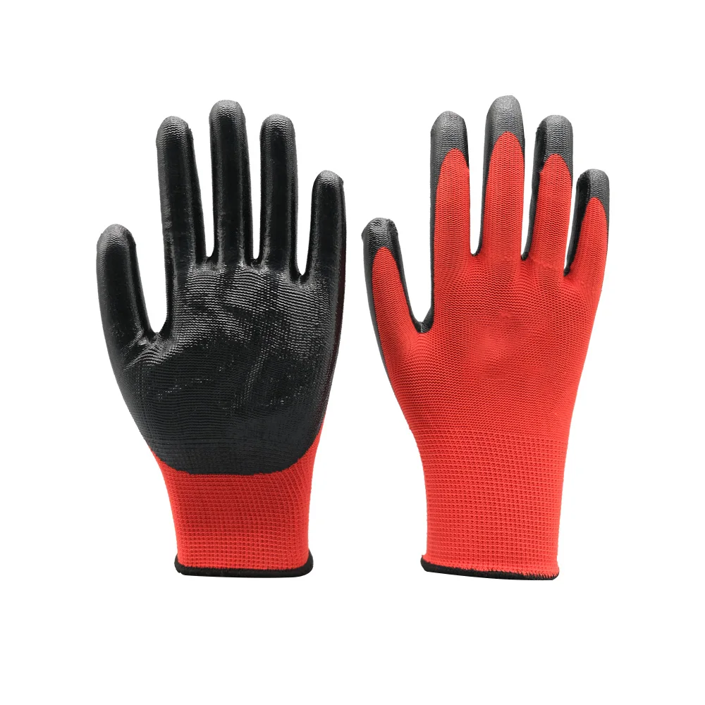 Custom Logo 13 Gauge Polyester Nitrile Coated Gloves Guante Protective Work Safety Gloves Cheap