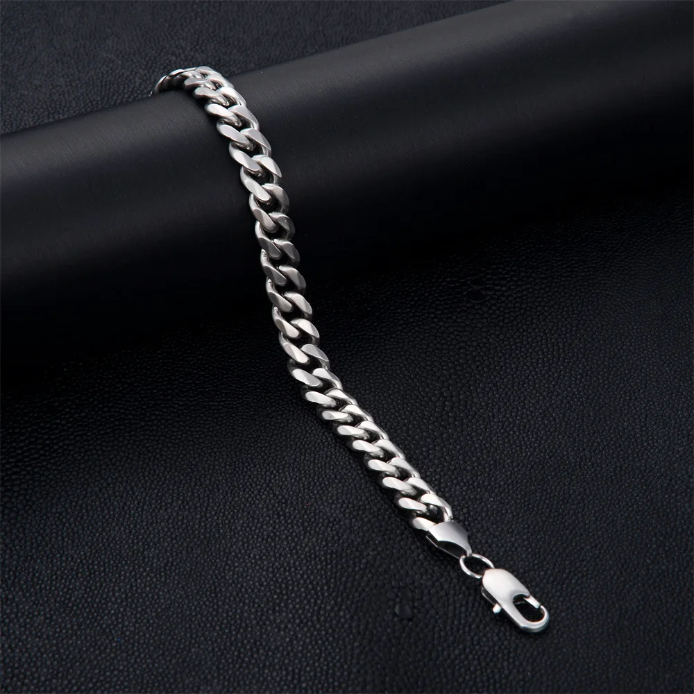 Hip Hop Mens Personalized 18K Gold Link Bracelet Stainless Steel 9MM Cuban Chain Bracelet for Men