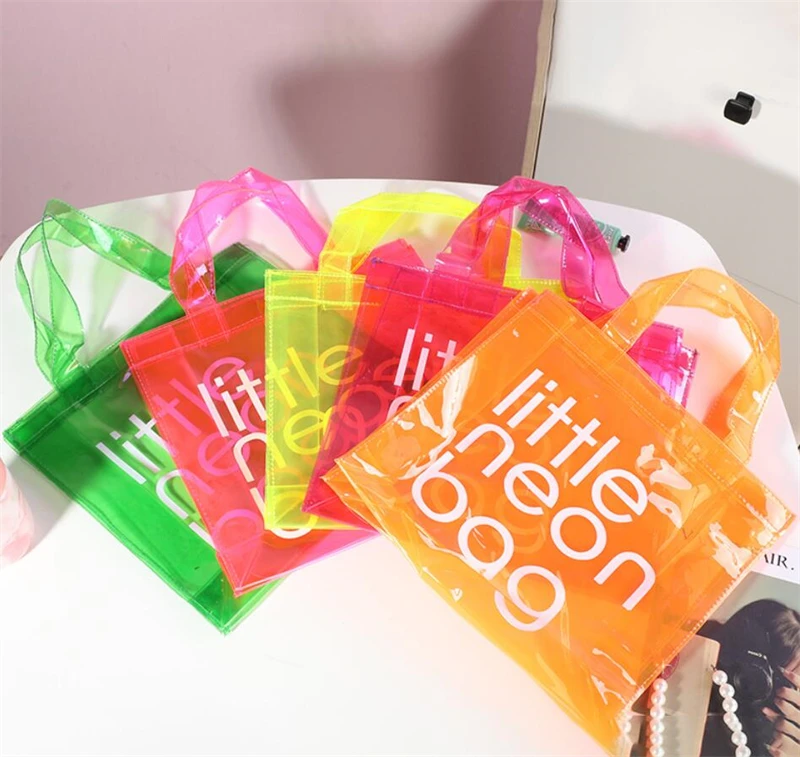Neon Jelly Color Big PVC Purse Beach Tote Bags for Women Handbags Transparent Fashion