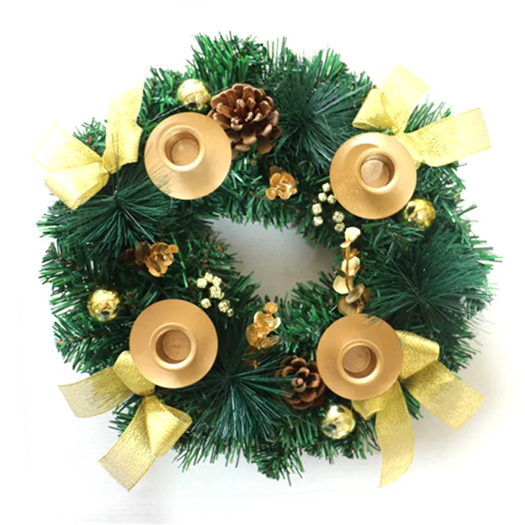 Золотые колокольчики и бант украшение искусственный предварительно зажженный Рождественский венок с свечой