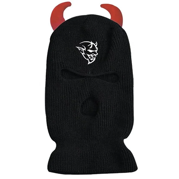 Custom winter horns ski mask beanie knitted black designer ski mask 3 hole