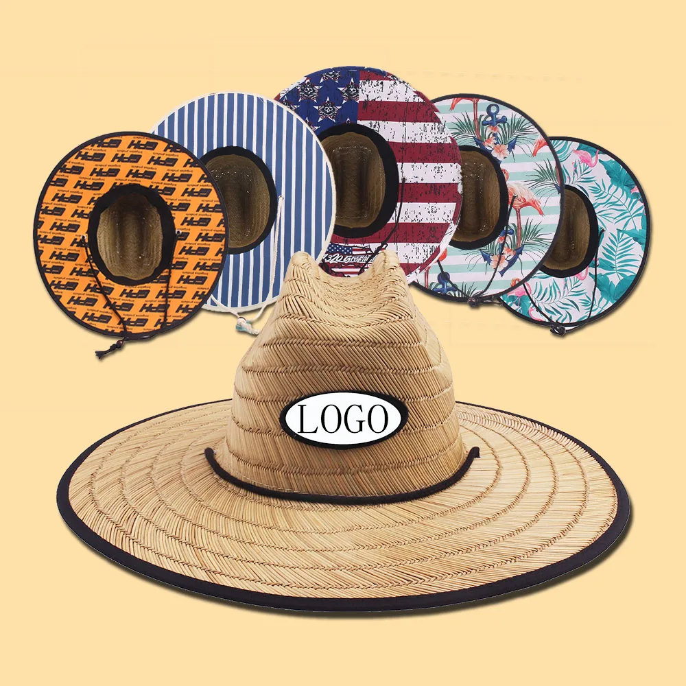 Best Selling High Quality Hollow Beach Hat Fishing Women Man Spring Summer Lifeguard Surf Straw Hat Fabric Logo