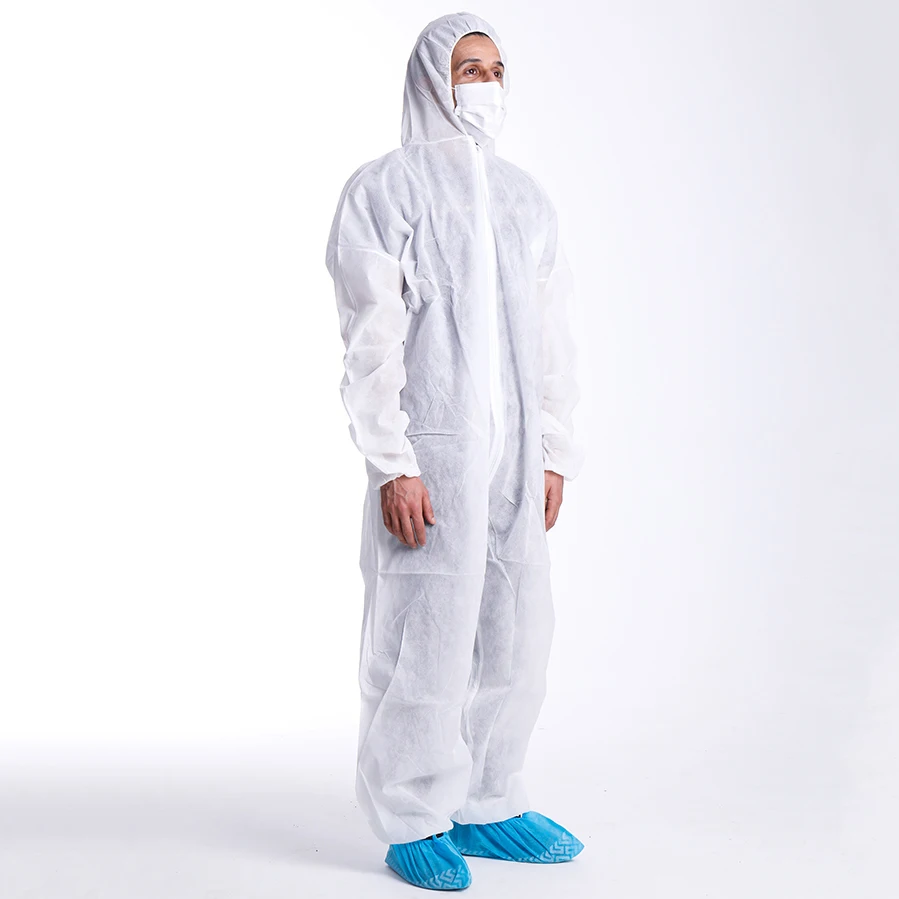 Disposable pp  hazmat suit safety disposable waterproof white non sterile coverall  ppe with hood for body protection
