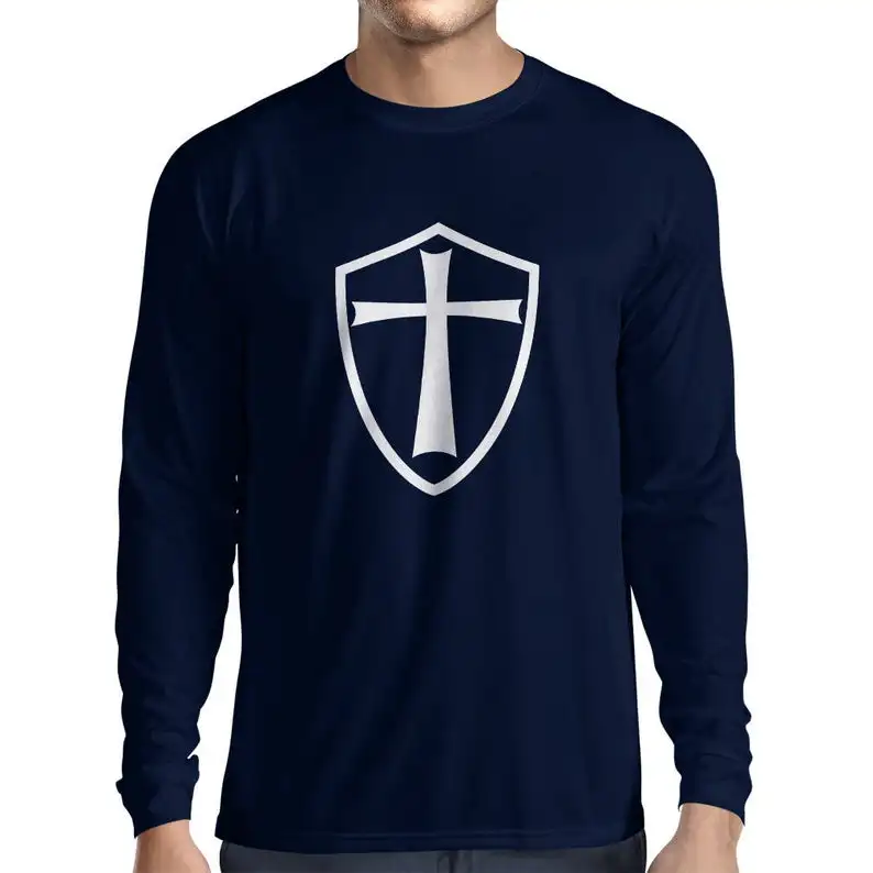  Футболка с длинным рукавом и круглым вырезом логотипом Рыцари темплар * масонская регалия