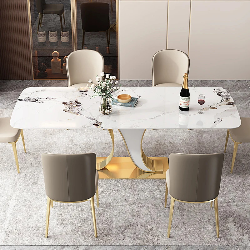Top Fashion Nordic Modern Style Set 6 Seater And Chairs Marble Dining Table