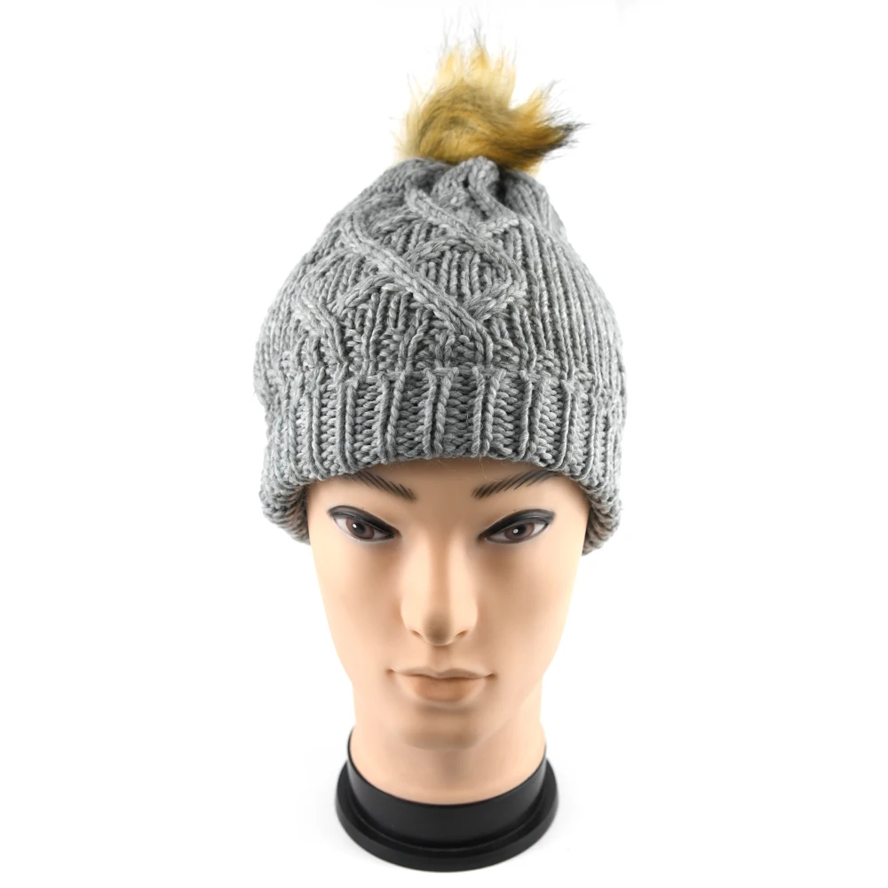 Factory Direct Sale Cute Warm Winter Knitted Hat With Plush Ball For Children
