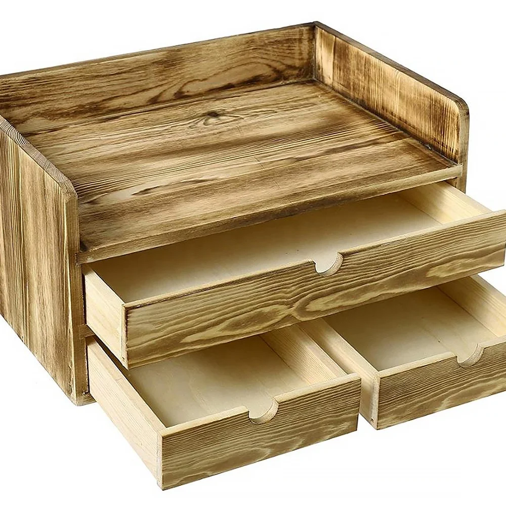 Torched Wooden Desktop Document & File Holder drawer storage cabinet with 3 Drawer