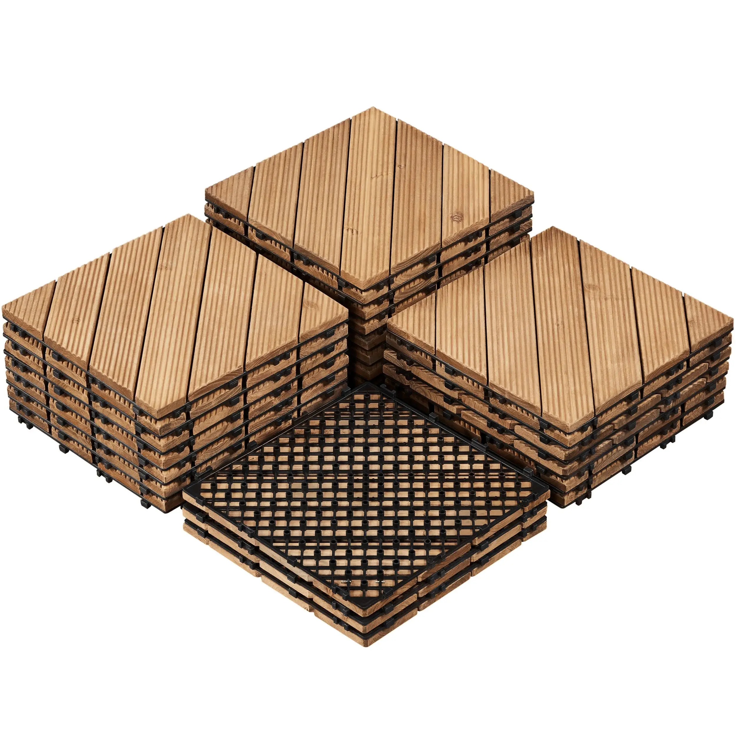 Wholesale Easy Assemble Natural Wood Interlocking Flooring Tiles Indoor Outdoor Wooden Deck Tiles for Patio Poolside Balcony