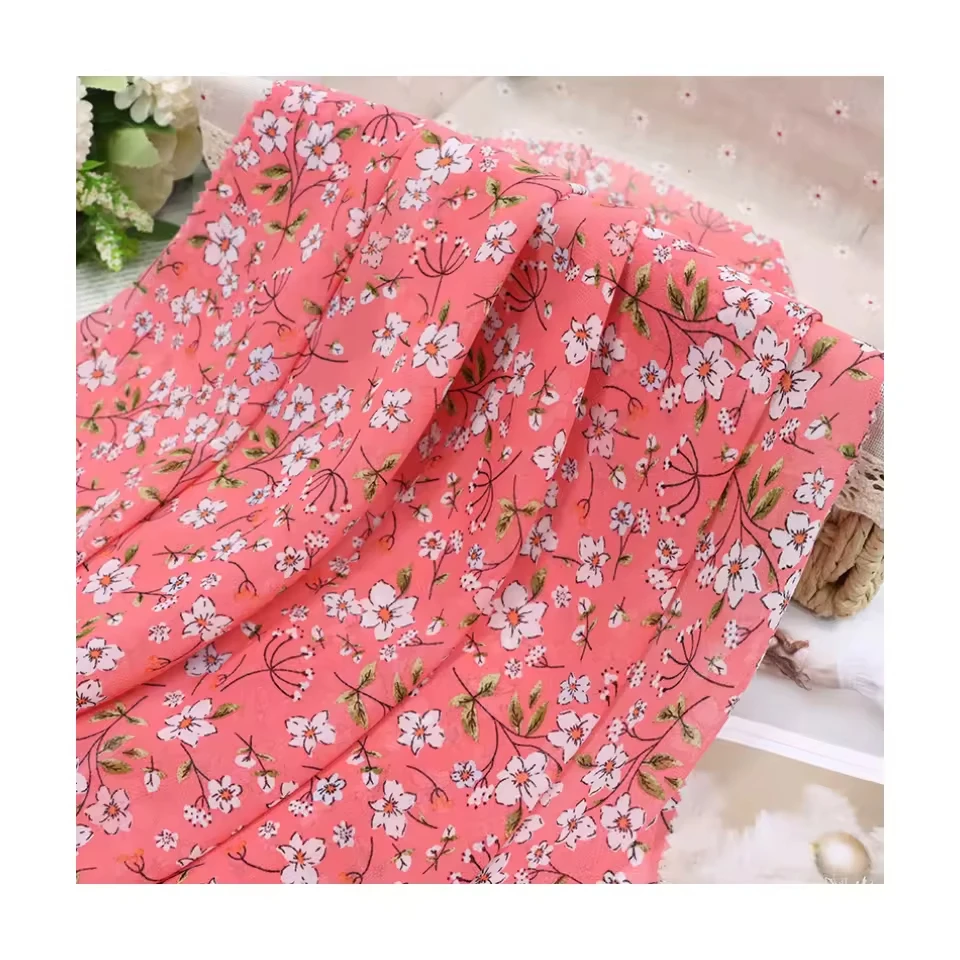 Latest Summer Fashion Dress Fabric 100% Polyester Chiffon with Small Fresh Floral Pattern Print