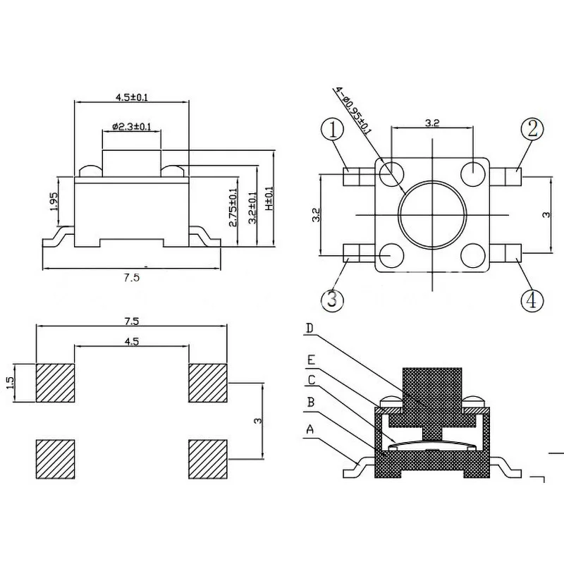 Wholesale Manufacturer 4.5*4.5*3.8-SMD switch push button