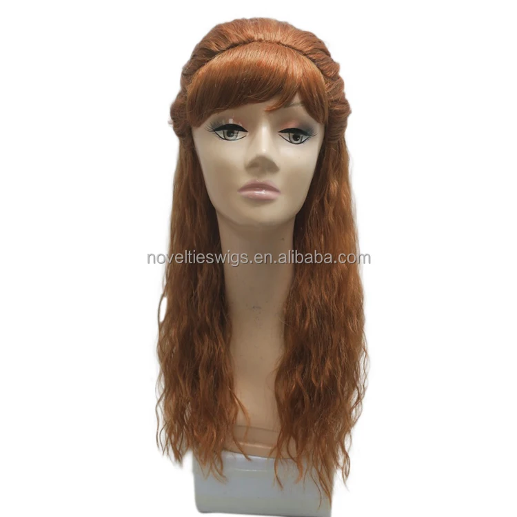 Novelties Elsa Anna Long Wavy Brown Natural Synthetic Hair Braided Wigs for Women Halloween