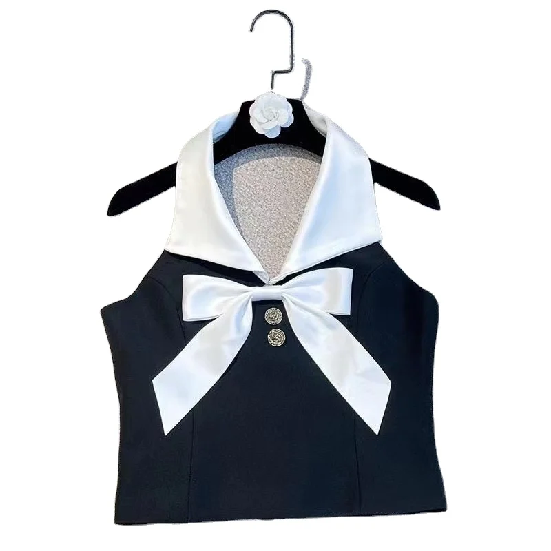 2025 New Teenager Girl Summer Girl White Black Halter Sleeveless Shirt 3-15 Years